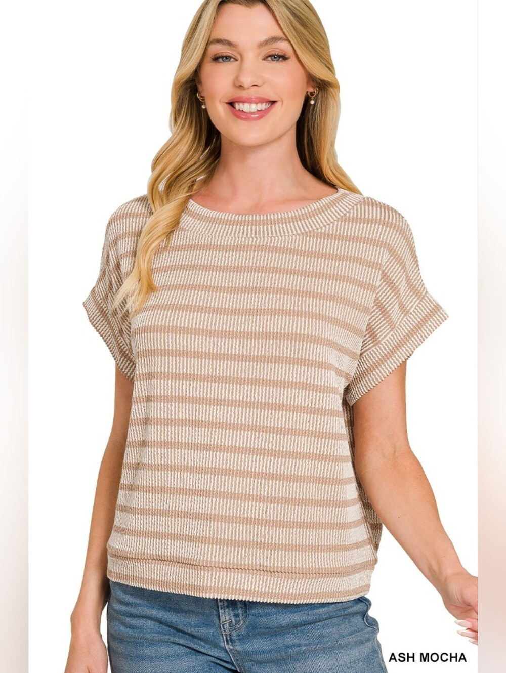 Zenana Raised Rib Striped Top - Picture 7 of 11